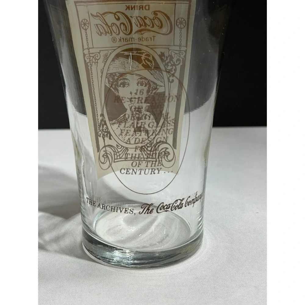 Coca-Cola Archives 16oz Flair‎ Glass Set of 2 Turn of the Century Design Sepia